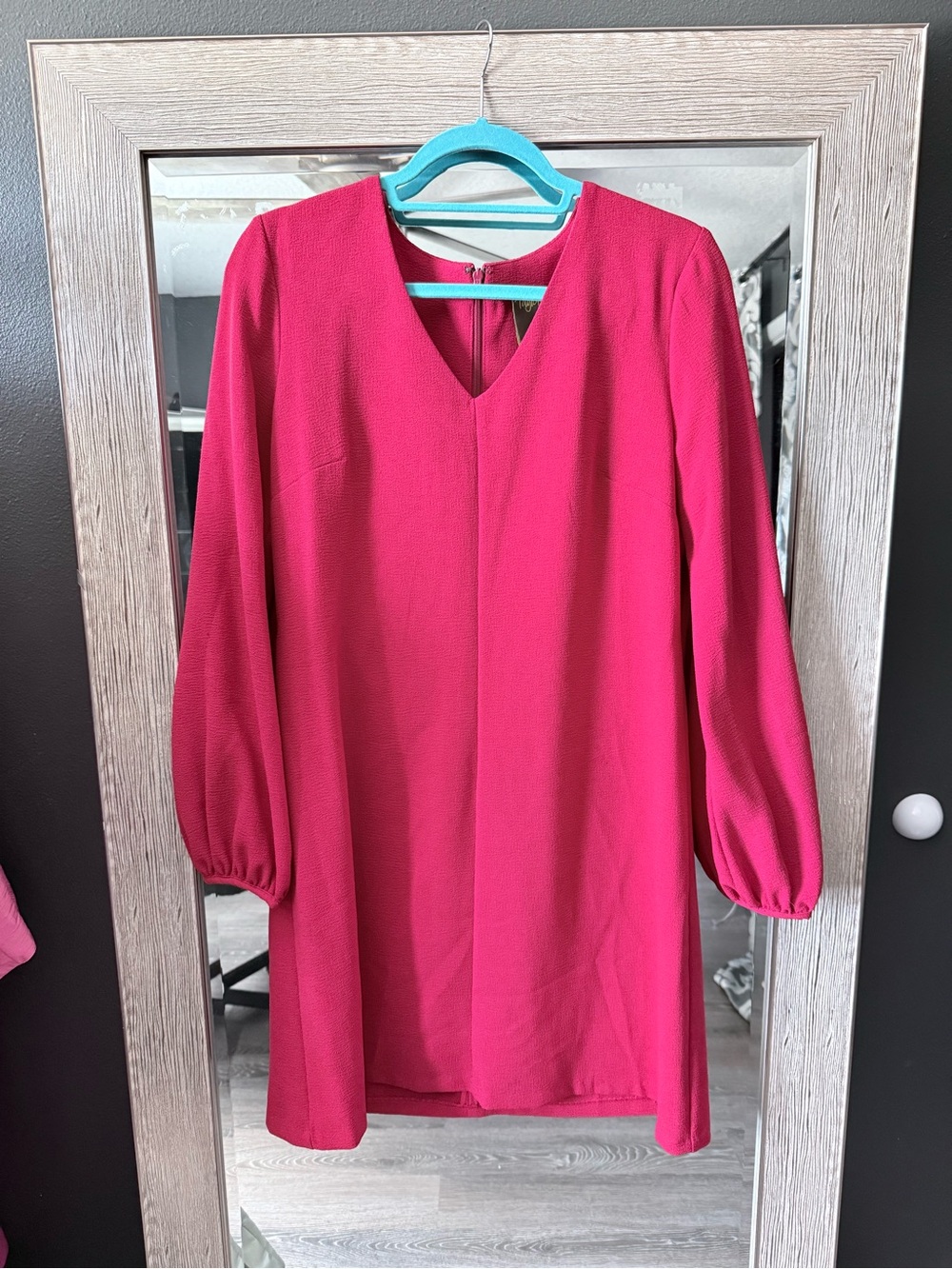 Taylor Red V-Neck Long Sleeve Dress Flattering Knee Length